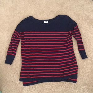 Red and blue stripped 3/4 length comfy shirt